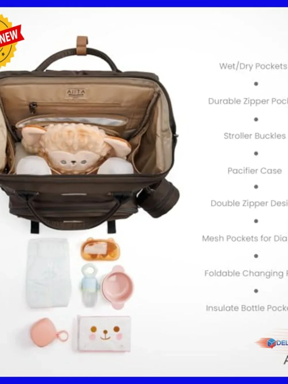 Large Unisex Diaper Backpack with Changing Station, 19 Pockets, Water Resistant